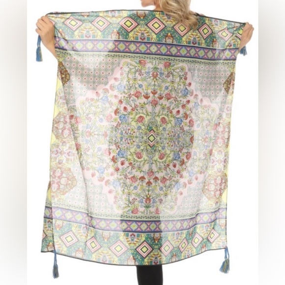 Johnny Was Accessories - Johnny Was NWOT large silk square scarf with tassels includes original gift box